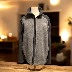 The North Face Full Zip Fleece Jacket Size M Gray Black‎ Softshell Outdoor